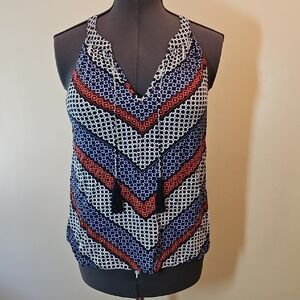Banana Republic Womens Medium Red & Blue Patterned Tank Top Tassels